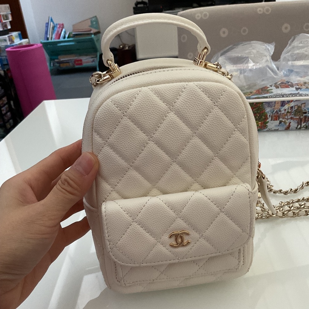 CC white leather mini backpack
